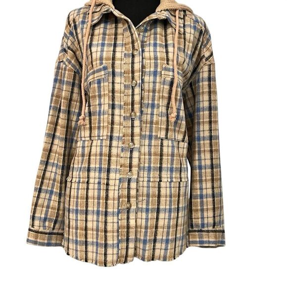 Davi & Dani Women’s Plaid Flannel/Waffle Knit Hooded Jacket - Picture 5 of 12